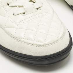 Pre Owned Chanel White Quilted Nylon and Leather CC Low Top Sneaker Size 38
