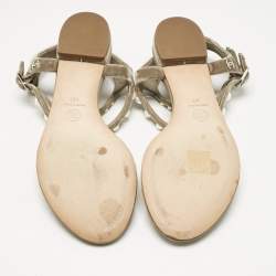 Pre Owned Chanel Grey Velvet Pear Embellished Thong Sandals Size 40