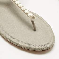 Pre Owned Chanel Grey Velvet Pear Embellished Thong Sandals Size 40