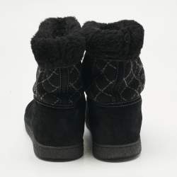 Pre Owned Chanel  Black Suede And Fur Chain Detail Ankle Boots Size 38