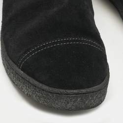Pre Owned Chanel  Black Suede And Fur Chain Detail Ankle Boots Size 38