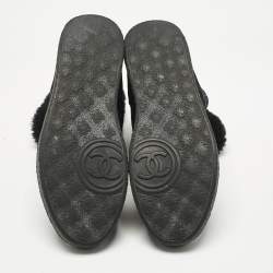 Pre Owned Chanel  Black Suede And Fur Chain Detail Ankle Boots Size 38