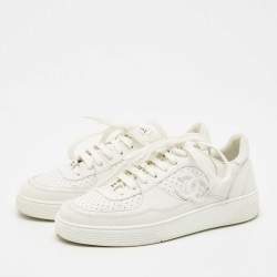 Pre Owned Chanel White Leather CC Low Top Sneakers Size 36.5