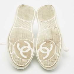 Pre Owned Chanel White Leather CC Low Top Sneakers Size 36.5