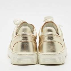Pre Owned Chanel Gold Leather CC Low Top Sneakers Size 37