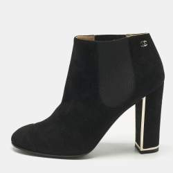 Pre Owned Chanel Black Suede Cap Toe Ankle Length Boots Size 40.5