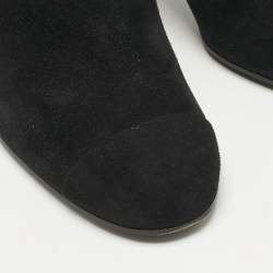 Pre Owned Chanel Black Suede Cap Toe Ankle Length Boots Size 40.5