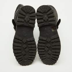 Pre Owned Chanel Black Nylon and Leather CC Logo Moto Calf Length Boots Size 39