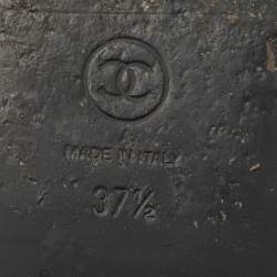 Pre Owned Chanel Black Tweed And Leather Chain Link Cork Slides Size 37.5