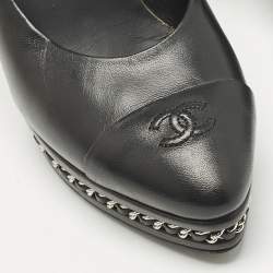 Pre Owned Chanel Black Leather CC Cap Toe  Platform Pumps Size 40