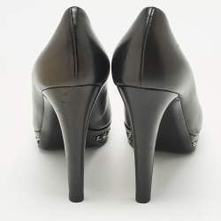 Pre Owned Chanel Black Leather CC Cap Toe  Platform Pumps Size 40