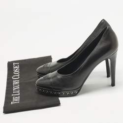 Pre Owned Chanel Black Leather CC Cap Toe  Platform Pumps Size 40