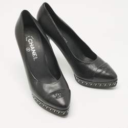 Pre Owned Chanel Black Leather CC Cap Toe  Platform Pumps Size 40