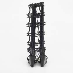 Pre Owned Chanel Black Leather Interlocking CC Logo Gladiator Sandals Size 39