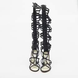 Pre Owned Chanel Black Leather Interlocking CC Logo Gladiator Sandals Size 39