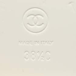 Pre Owned Chanel Iridescent/Black Tweed And Leather Chain Link Cork Slides Size 38.5