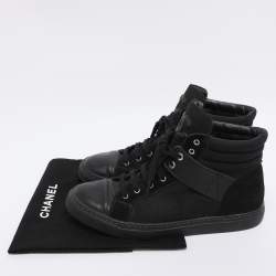 Pre Owned Chanel Black Suede Leather And  Canvas High Top Sneakers Size 39