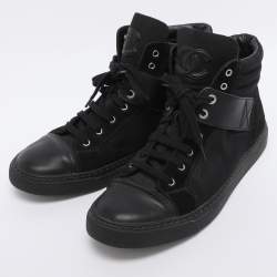 Pre Owned Chanel Black Suede Leather And  Canvas High Top Sneakers Size 39