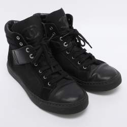 Pre Owned Chanel Black Suede Leather And  Canvas High Top Sneakers Size 39