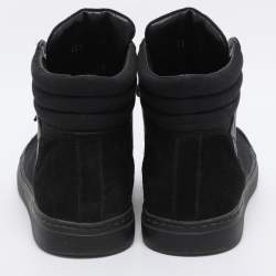Pre Owned Chanel Black Suede Leather And  Canvas High Top Sneakers Size 39