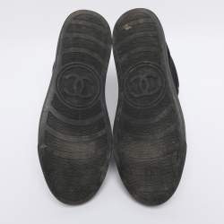 Pre Owned Chanel Black Suede Leather And  Canvas High Top Sneakers Size 39