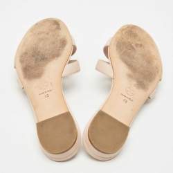 Pre Owned Chanel Beige Leather Flower Embellished Camellia Flat Slides Size 40
