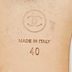 Pre Owned Chanel Beige Leather Flower Embellished Camellia Flat Slides Size 40