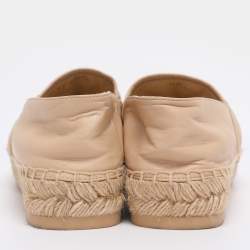 Pre Owned Chanel Beige Quilted Leather CC Logo Espadrille Flats Size 38