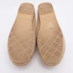 Pre Owned Chanel Beige Quilted Leather CC Logo Espadrille Flats Size 38