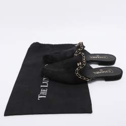 Pre Owned Chanel Black Suede CC Chain Mules Size 38.5