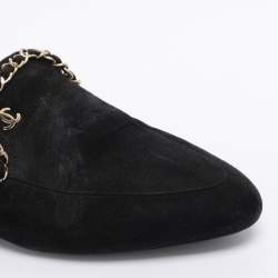 Pre Owned Chanel Black Suede CC Chain Mules Size 38.5