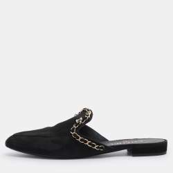 Pre Owned Chanel Black Suede CC Chain Mules Size 38.5