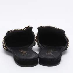 Pre Owned Chanel Black Suede CC Chain Mules Size 38.5