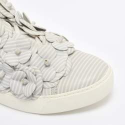 Pre Owned Chanel Grey Leather CC Camellia High Top Sneakers Size 38