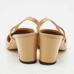 Pre Owned Chanel Beige/Black Canvas and Leather CC Cap Toe Slingback Pumps Size 38.5