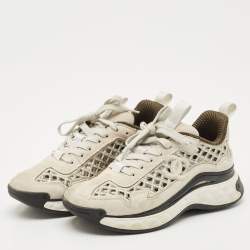 Pre Owned Chanel Grey/White Suede CC Interlocking Logo Low Top Sneakers Size 36