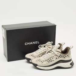 Pre Owned Chanel Grey/White Suede CC Interlocking Logo Low Top Sneakers Size 36