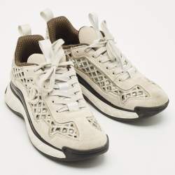 Pre Owned Chanel Grey/White Suede CC Interlocking Logo Low Top Sneakers Size 36