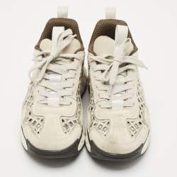 Pre Owned Chanel Grey/White Suede CC Interlocking Logo Low Top Sneakers Size 36