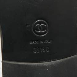 Pre Owned Chanel Black Patent Leather CC Flat Slides Size 38.5