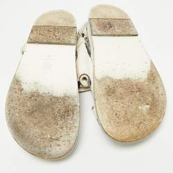 Pre Owned Chanel White/Black Leather Dad Slingback Flat Sandals Size 39