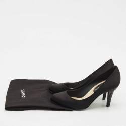 Pre Owned Chanel Black Satin CC Heel Pumps Size 37