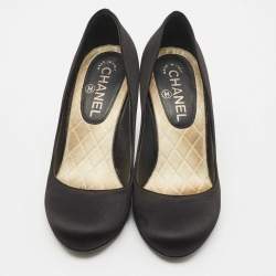 Pre Owned Chanel Black Satin CC Heel Pumps Size 37