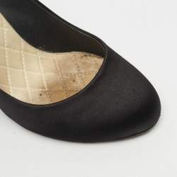 Pre Owned Chanel Black Satin CC Heel Pumps Size 37