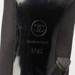 Pre Owned Chanel Black Satin CC Heel Pumps Size 37