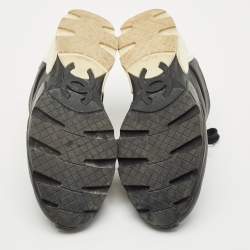 Pre Owned Chanel Black/White Leather CC Lace Up Sneakers Size 39