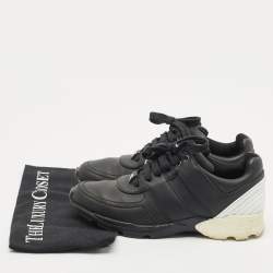 Pre Owned Chanel Black/White Leather CC Lace Up Sneakers Size 39