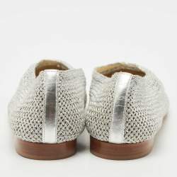 مملوكة مسبقًا حذاء شانيل CC باليرينا فلات مقدمة مستديرة بشبك فضي/أسود ودانتيل مقاس 39.5