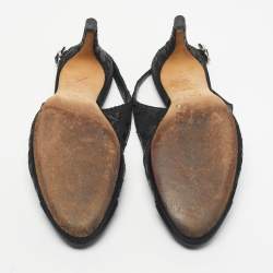 Pre Owned Chanel Black Leather and Satin Cap Toe Slingback Pumps Size 37.5