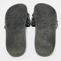 Pre Owned Chanel Metallic Leather CC Pool Slide Sandals Size 41